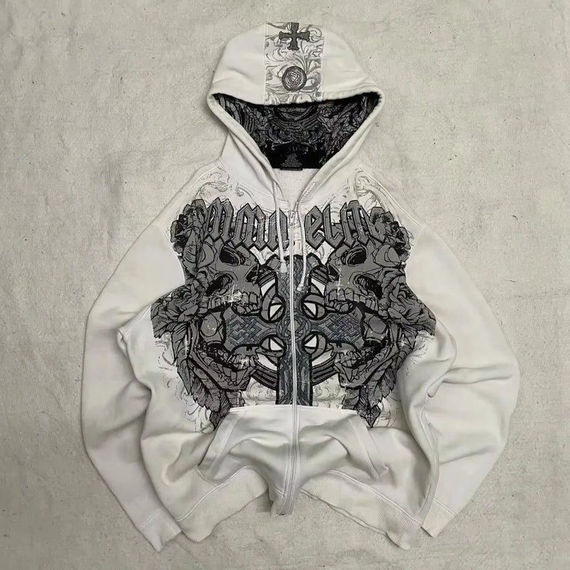 Koreańska moda, prosty szary dwustronny damski rozpinany hoodie oversize Y2K, nowość, Harajuku, gotyk, casual, bluza dla par typu joker