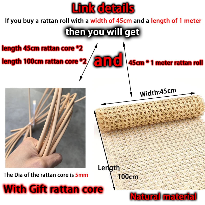 Natural Rattan Cane Webbing Roll 40/45/50/55cm Width Large Size Rattan Roll, Caning Material Rattan Fabric for Caning Projects