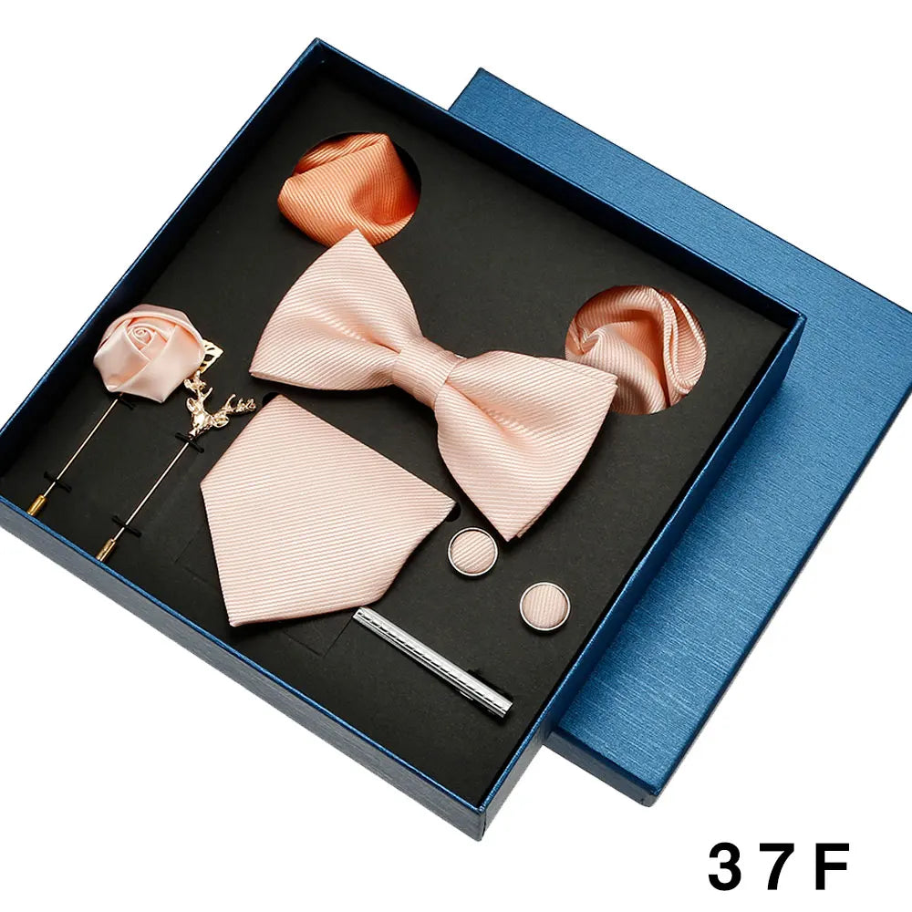 Men Tie Silk Necktie Man Bowtie Hanky Brooches Cufflinks and Tie Clip for Men Accessories Red Burgundy Wedding Tie Gifts Set