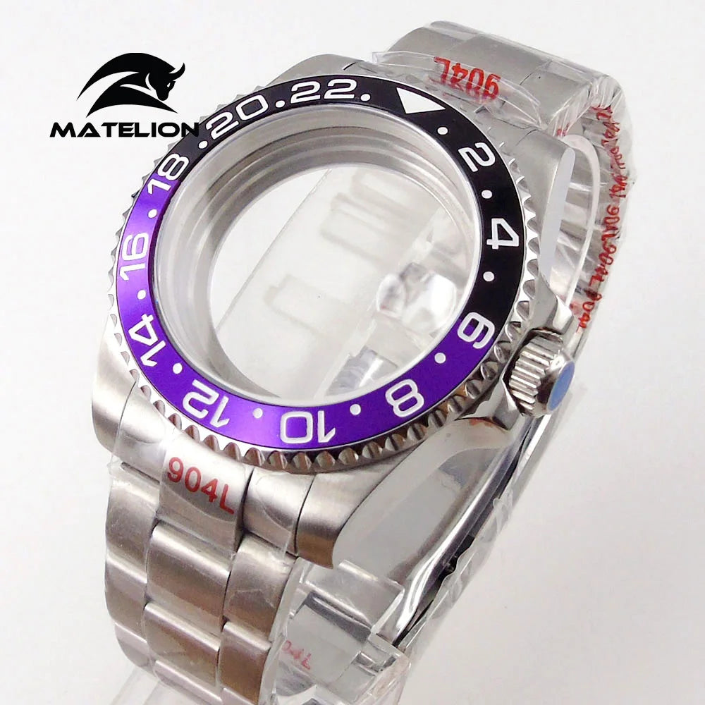 Koperta do zegarka Matelion 20ATM Dive 40mm SUB, pasuje do mechanizmów NH35, NH34 GMT, ETA 2824, PT5000, stalowa bransoleta, szafirowe szkło, 120 kliknięć, przesuwane zapięcie