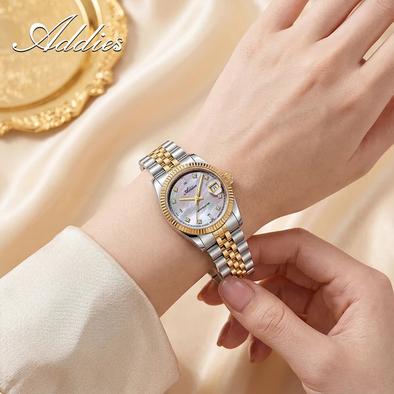 ADDIES New Luxury Women's Watches 28mm Sapphire Glass 50m Waterproof 316L Stainless Steel Business Quartz Wristwatch for Woman