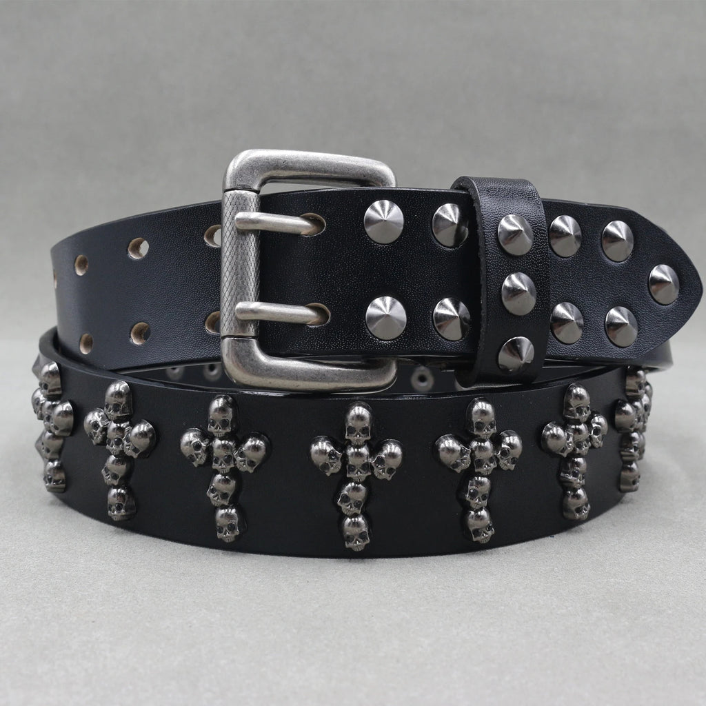 Heavy Metal Punk Belt Genuine Leather Hip Hop Belts for Men Cross Rivet Jeans Belt Male Strap Ceinture Homme Designer Belt