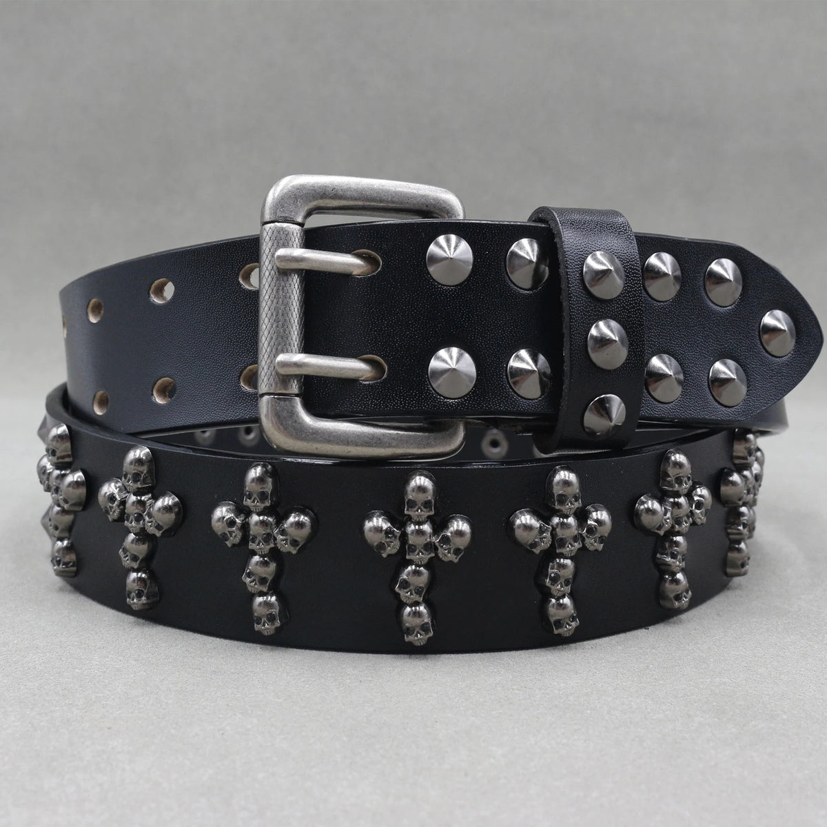 Cinturón de cuero genuino estilo punk heavy metal, cinturones de hip hop para hombre con remaches de cruz, cinturón para vaqueros, correa masculina, cinturón de diseñador para hombre