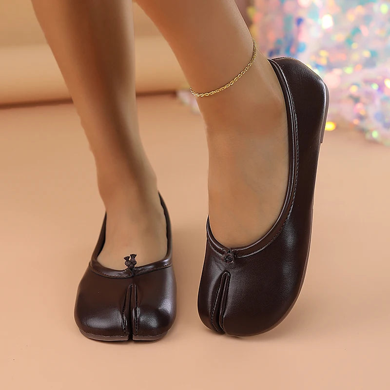 Women's Artificial Leather Slip-On Toe Separator Loafers Flat Shoes