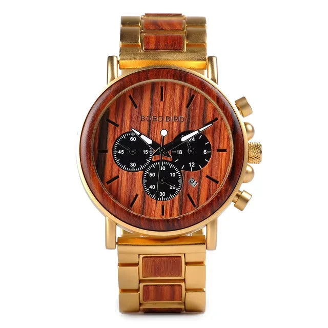 BOBO BIRD Wooden Watch Men's Quartz Wristwatch Military Chronograph Top Fashion Waterproof Clcok Great Gift Box Reloj Hombre