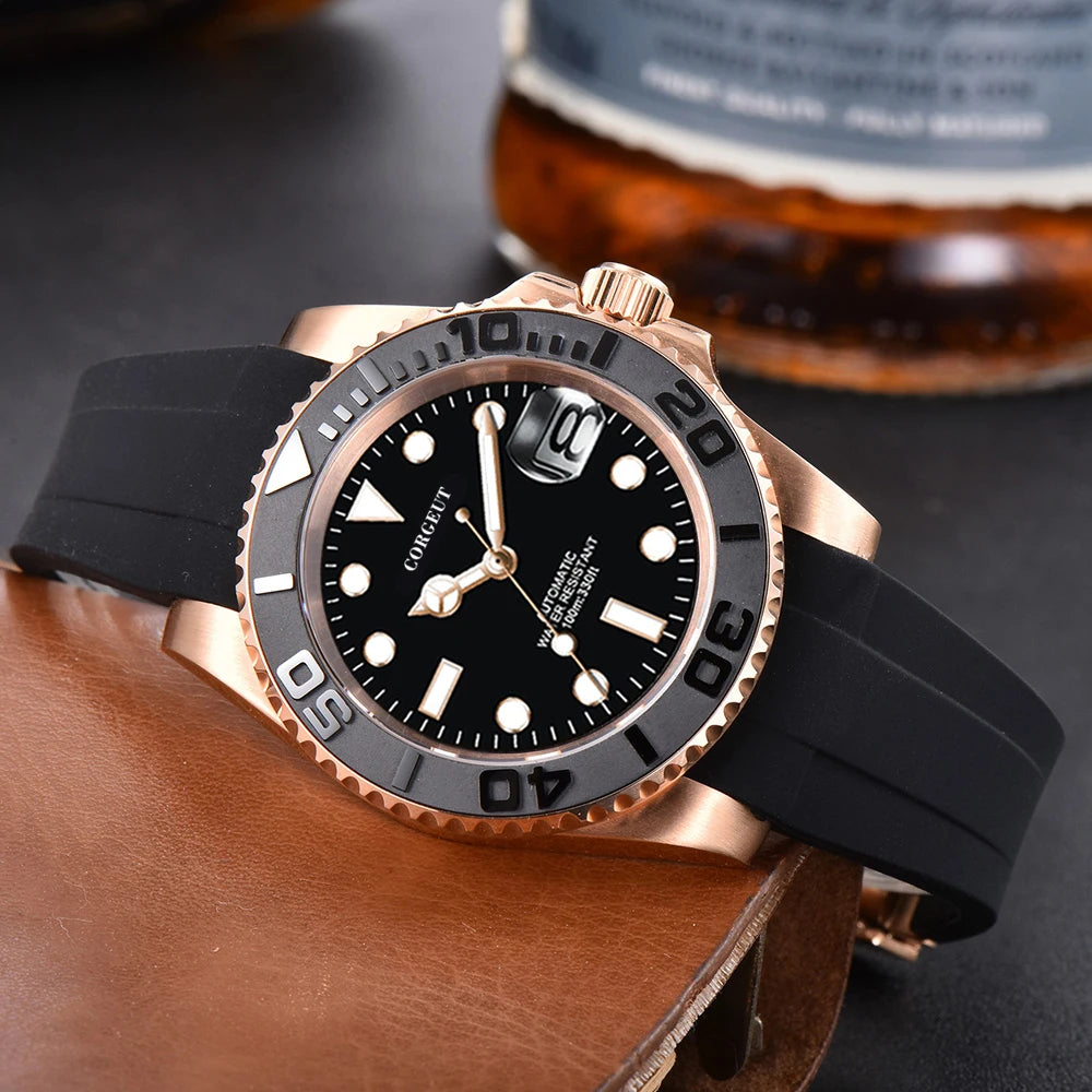 Custom Logo Luxury Sapphire Crystal NH35 Miyota Automatic Mechanical Watch Rose Men's Watch 10Bar Swimming Date Male Clock