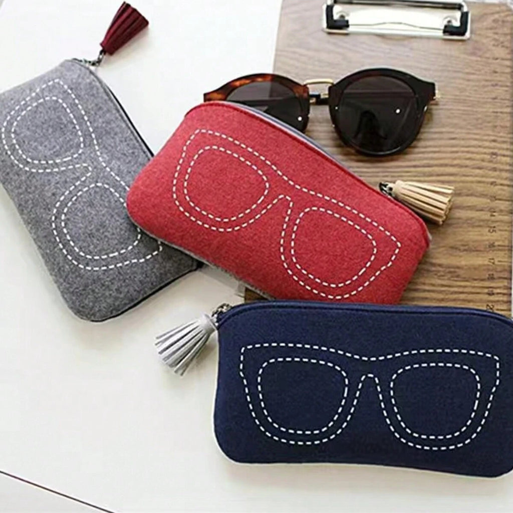 Felt Eyeglasses Bag Cute Glasses Storage Purse Portable Soft Felt Zipper Glasses Cover Travel Glasses Storage Pouch