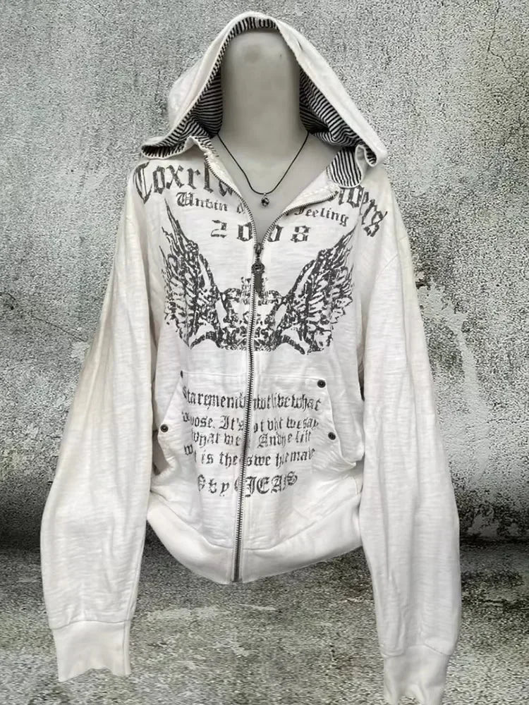 Koreańska moda, prosty szary dwustronny damski rozpinany hoodie oversize Y2K, nowość, Harajuku, gotyk, casual, bluza dla par typu joker