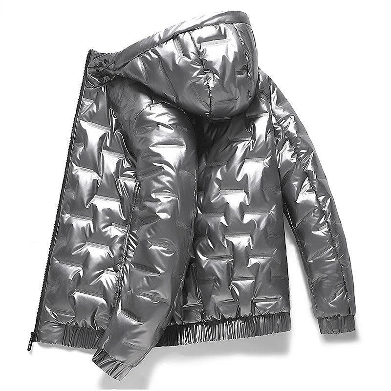 NONEAIR Chaquetas gruesas y cálidas de color negro brillante para hombre, ropa de abrigo, parkas con capucha para invierno, abrigos térmicos de moda, cortavientos para hombre