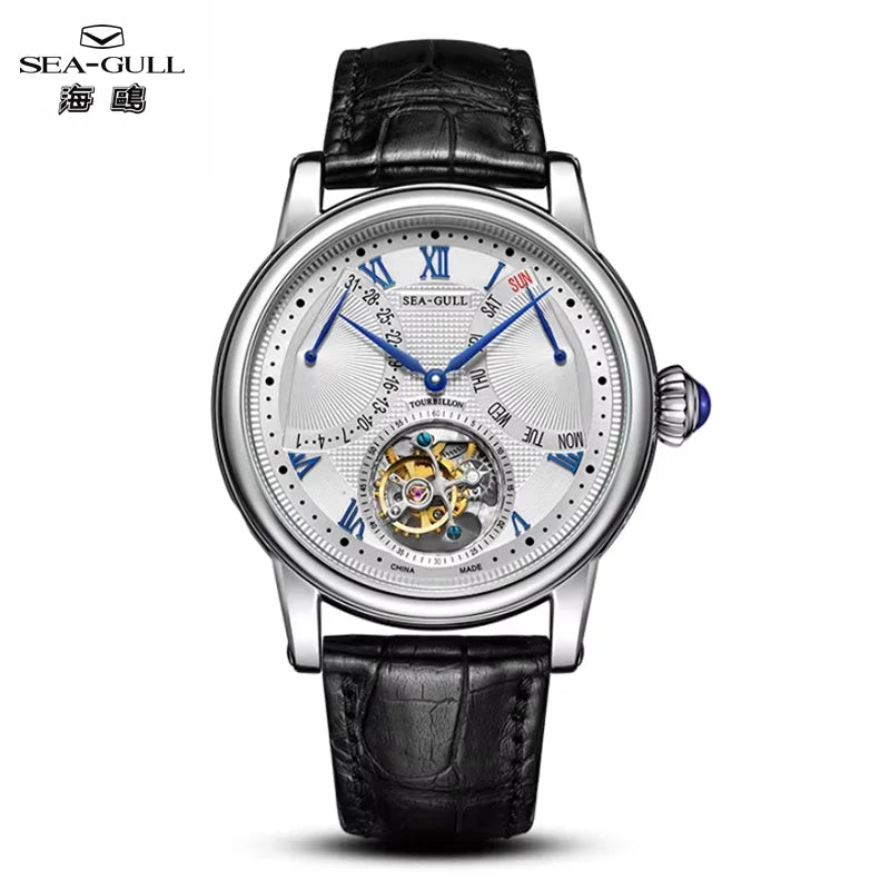 Męski zegarek automatyczny Seagull z mechanizmem tourbillon, wielofunkcyjny, szafirowe szkło, kalendarz, luksusowy zegarek na rękę ST8004ZS
