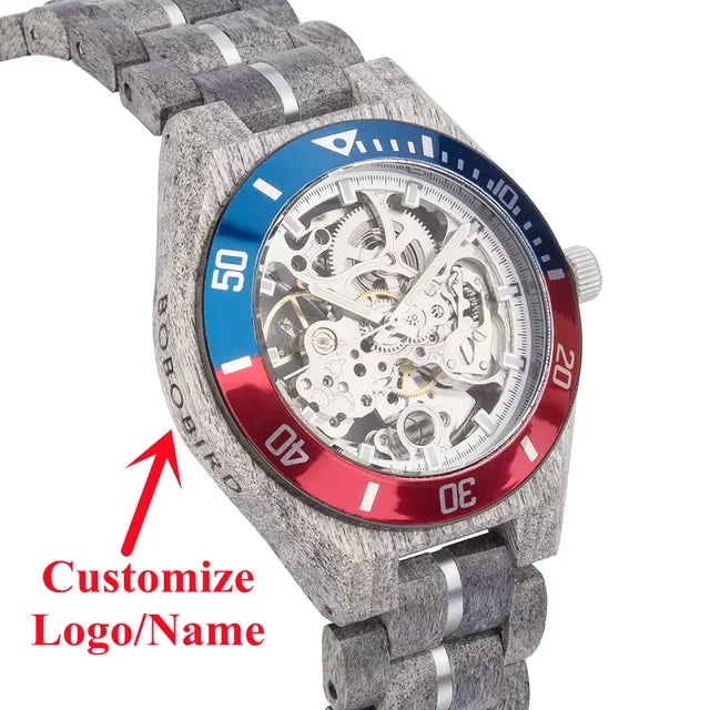 BOBO BIRD Wooden Mechanical Automatic Wristwatch for Men with Luminous Hands