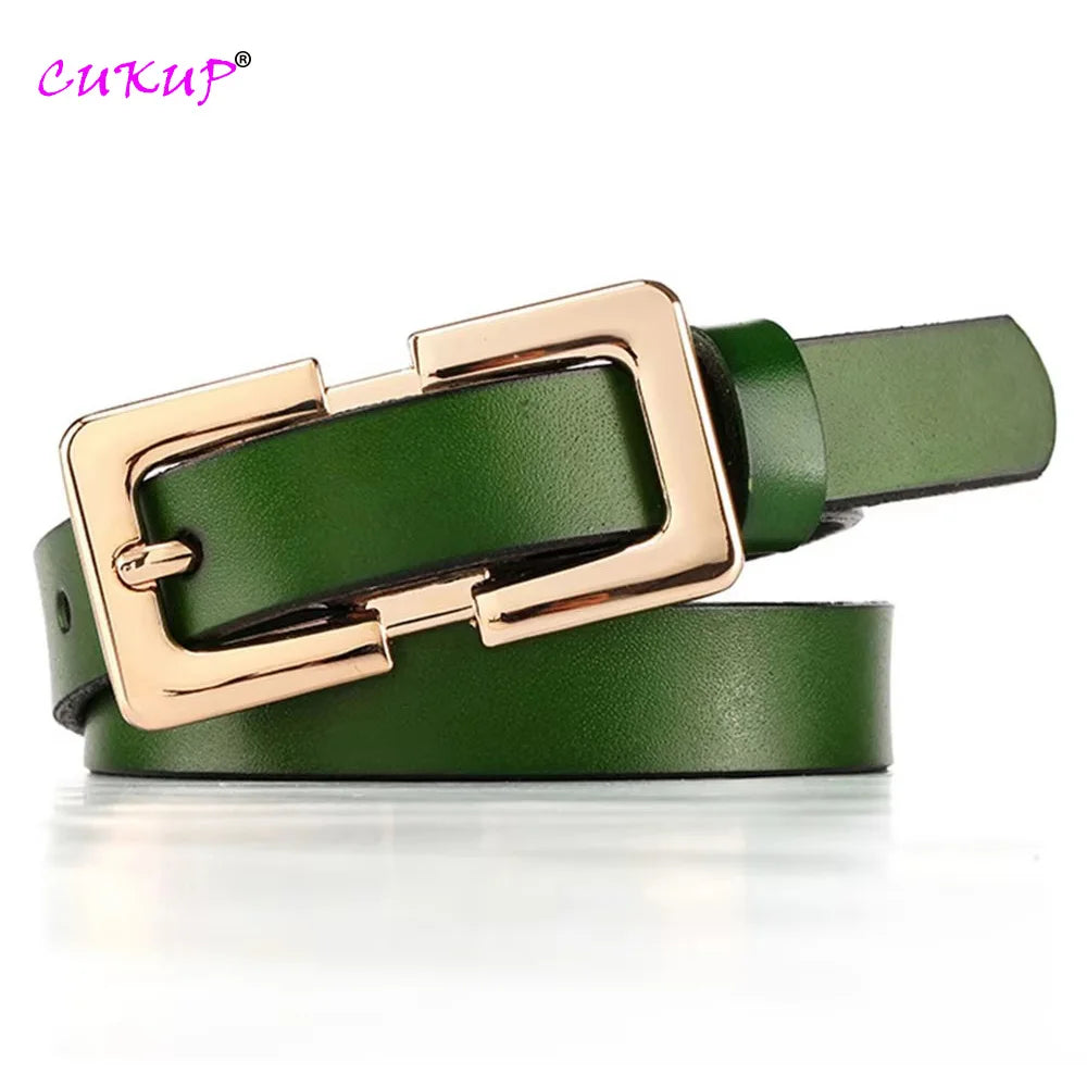 Cinturones de piel auténtica para mujer, hebilla dorada de metal, cinturón retro fino de 1,5 cm de ancho para jeans, modelo LDFC004