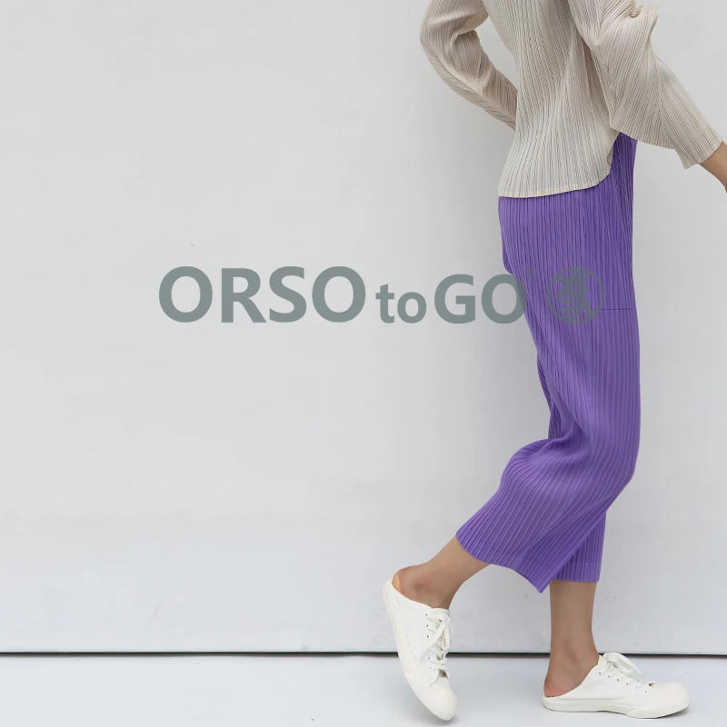 Miyake Pleated Basics Ankle-Length Pencil Pants Women Causal Sports Pants 2025 New Style