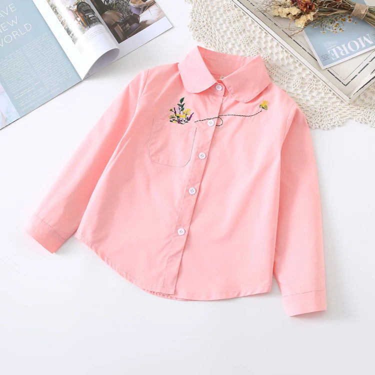 Neue Mädchenbluse in Weiß, niedliches Langarm-Shirt mit Cartoon-Motiv für den Herbst, Kinderbluse für Mädchen, Teenager-Schulkleidung, Oberteile für Kinder