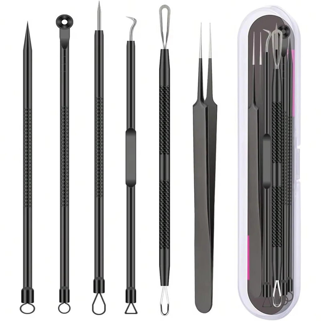 6pcs/Set Acne Removal Needle and Clip Stainless Steel Tool Blackhead Removal Blemishes Facial Skin Care Beauty Facial Pore Clean