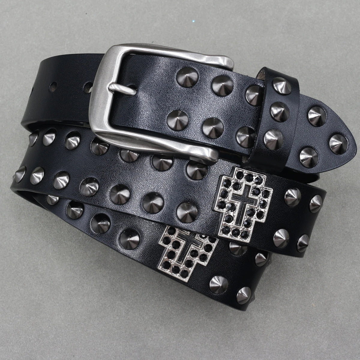 Cinturón de cuero genuino estilo punk heavy metal, cinturones de hip hop para hombre con remaches de cruz, cinturón para vaqueros, correa masculina, cinturón de diseñador para hombre