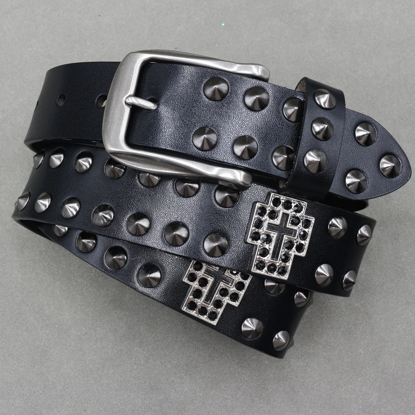 Heavy Metal Punk Belt Genuine Leather Hip Hop Belts for Men Cross Rivet Jeans Belt Male Strap Ceinture Homme Designer Belt