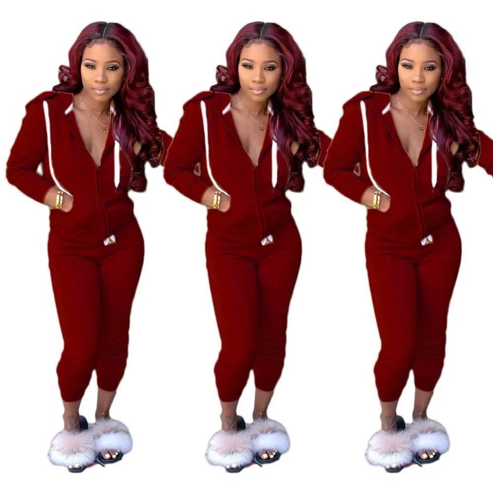 Women's Monochrome Fleece Two-Piece Sports Suit Color Sweater Fashion Trend Comfortable Gym Workout Set