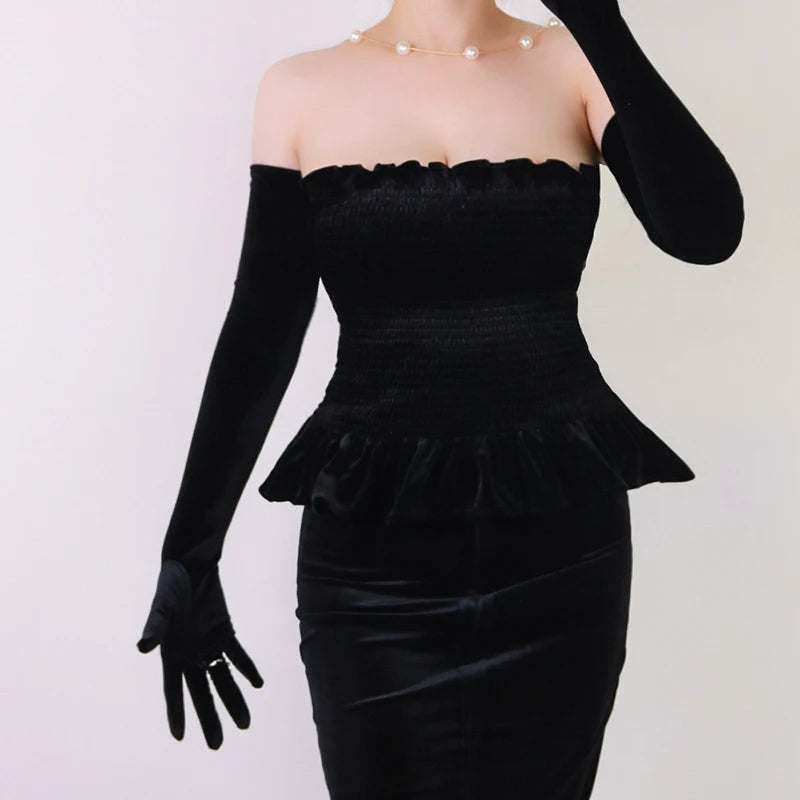 Guantes de terciopelo de 70 cm extralargos, negros, de ópera, para mujer, de terciopelo cisne de alta elasticidad, con pantalla táctil, guantes de noche para mujer WSR26
