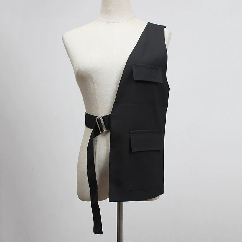 [EAM] Cinturón largo irregular con bolsillo negro, ajustable, personalidad, para mujer, nueva moda, tendencia, combina con todo, primavera, otoño 2026 1DF2075