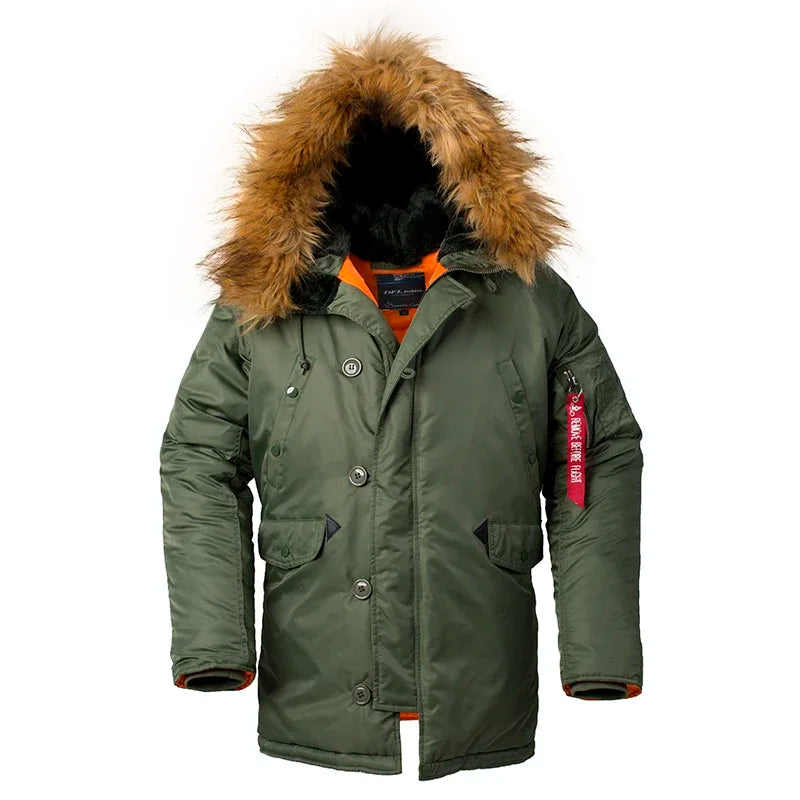 Parka militar coreana gruesa de invierno con capucha de piel, abrigo tipo bomber táctico, cálido, cortavientos, largo, ropa de hombre