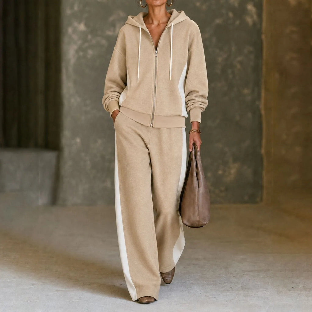 Women's Polyester 2-Piece Sweat Set Zip Hoodie and Baggy Pants
