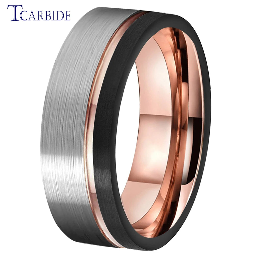 TCarbide 8mm, obrączka ślubna z wolframu, szczotkowana, z rowkiem i przesunięciem, biżuteria modowa dla kobiet i mężczyzn, doskonała jakość, pełna rozmiarówka w magazynie