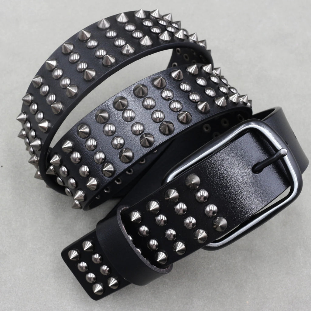 NEW Genuine Leather Heavy Metal Rivet Punk Belts for Men Rock Stud Cowboy Belt Men Ceinture Homme Waist Belt Cinturon Mujer