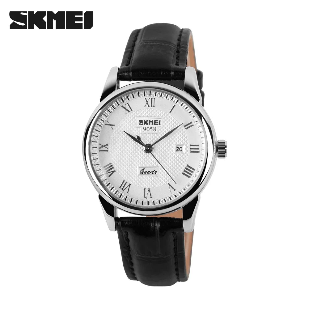 SKMEI 9058 Quartz Leather Strap Watch for Men and Women
