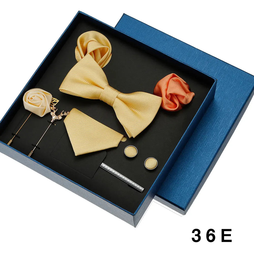 Men Tie Silk Necktie Man Bowtie Hanky Brooches Cufflinks and Tie Clip for Men Accessories Red Burgundy Wedding Tie Gifts Set