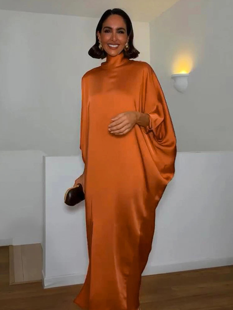 Vestido plisado de mujer hasta los tobillos con cuello en V y mangas murciélago
