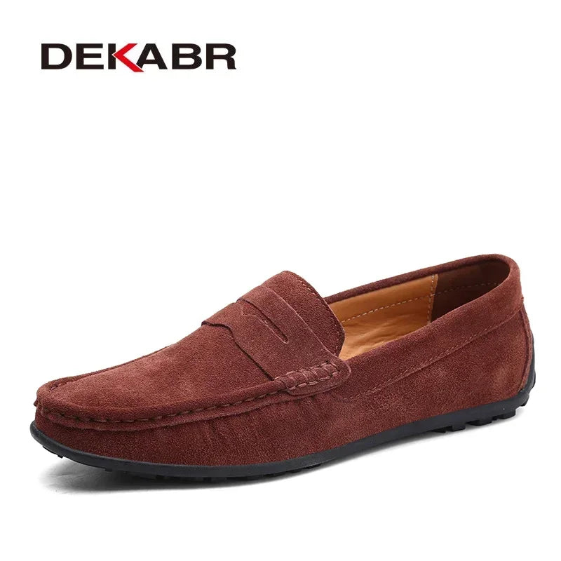 Mocasines DEKABR de talla grande 38~49 para hombre, zapatos náuticos de moda en piel auténtica, calzado plano casual de marca para hombre