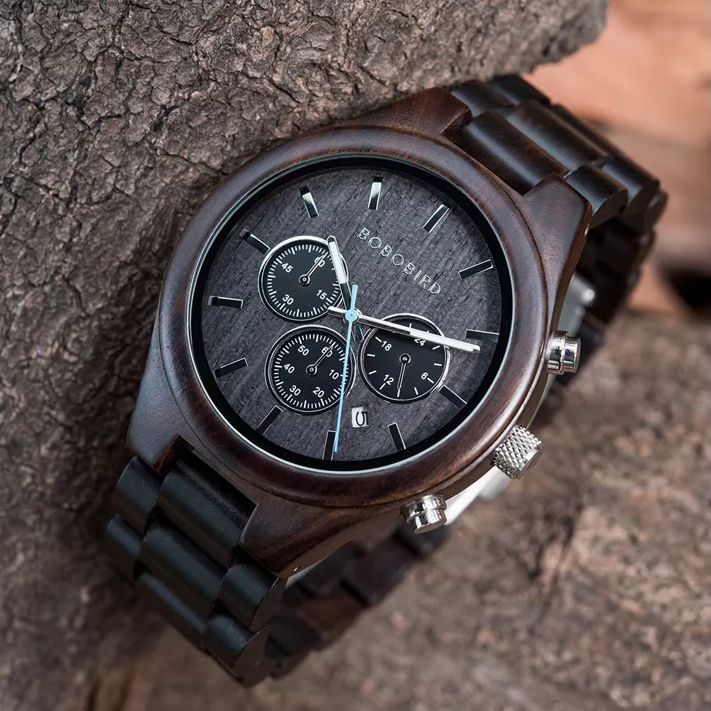 Chronograph Wristwatch BOBO BIRD Male Quartz Wooden Timepiece Auto Date Stopwatch Multifunctional Relogio Masculino Customized