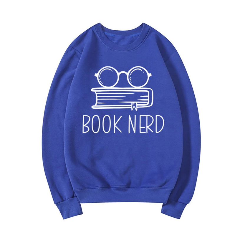 Bluza z napisem Book Nerd, szkielety, bluza dla moli książkowych, bluza unisex z długim rękawem, bluza bez kaptura, bluza do czytania, odzież dla bibliotekarzy, codzienne topy