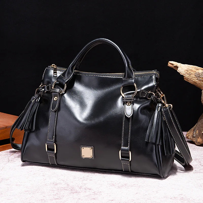 Leather Oversized Slouchy Tote Bag with Metal Buckles for Women