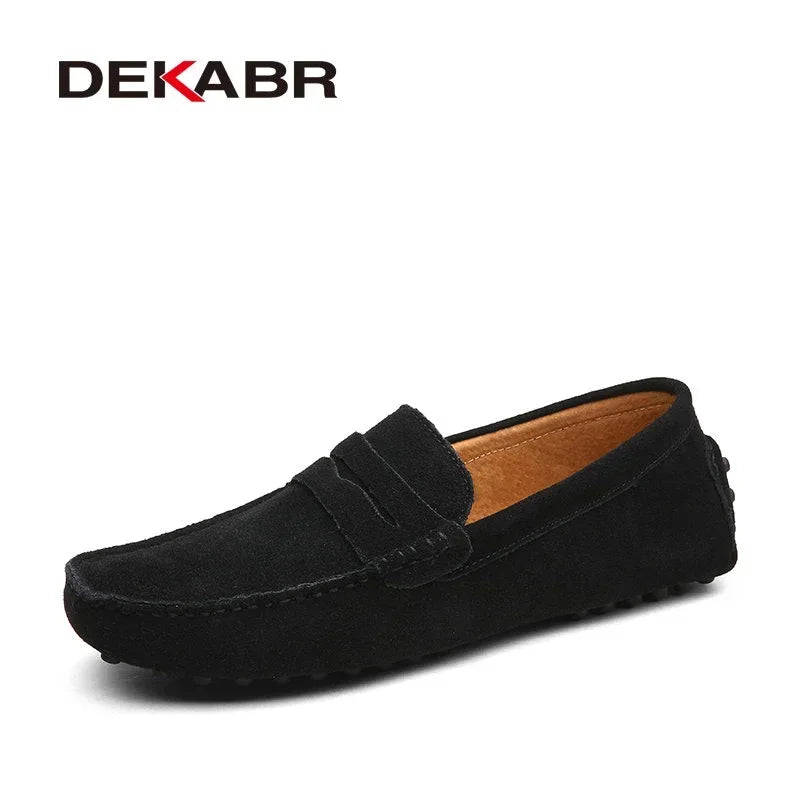 Mocasines de hombre DEKABR de talla grande 49, suaves, de alta calidad, para primavera y otoño, zapatos planos de cuero genuino para conducir, cálidos.