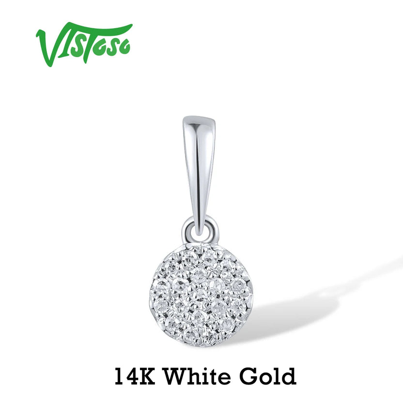 VISTOSO Gold Pendant for Women Authentic 14K & 9K Yellow Gold Small Round Circle Sparkling Diamond Necklace Pendant Fine Jewelry