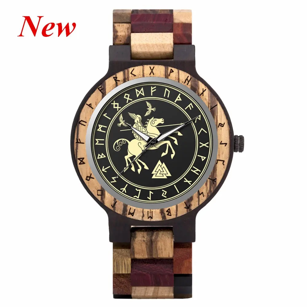 BOBO BIRD Watches for Man Viking Odin Rune Men Quartz Wristwatches Cultural Totem Dail With Wooden Strap Reloj De Hombre
