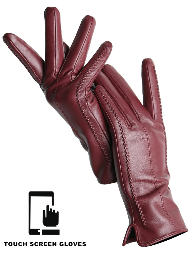 Damen-Lammfellhandschuhe Winter Warm mit Plüschfutter