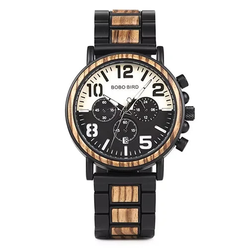 BOBO BIRD Wooden Watch Men's Quartz Wristwatch Military Chronograph Top Fashion Waterproof Clcok Great Gift Box Reloj Hombre