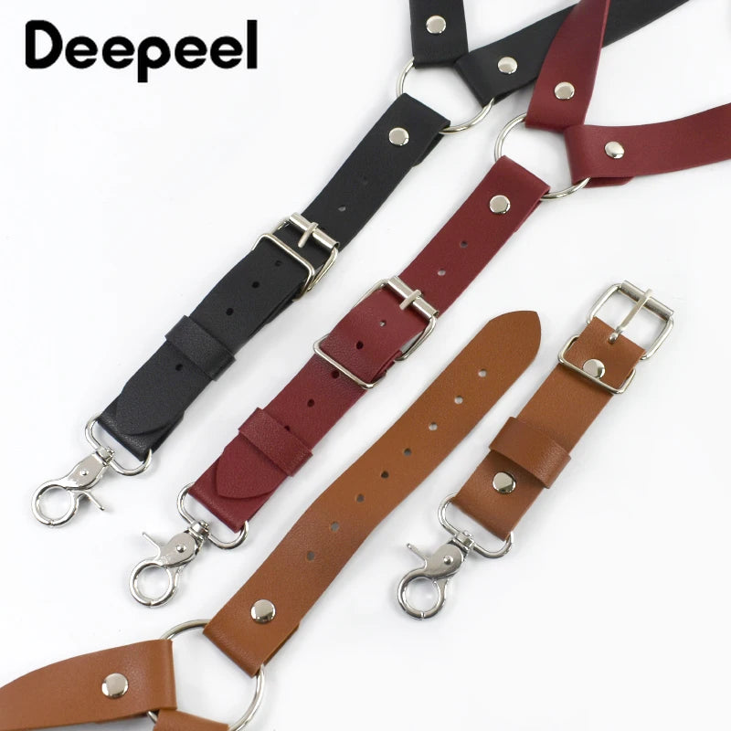 Deepeel 2.5cm Wide Faux Leather Men's Suspenders 2 Clip Hooks Adjust Strap Harness Man Braces Adult Costume Suspender Jockstrap