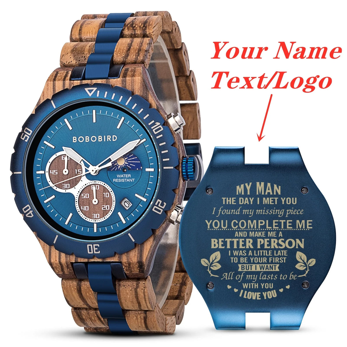 Engraved Wooden Watch Father's Day Custom Your Logo BOBOBIRD Quartz Wristwatch Men Boyfriend Birthday Groomsmen Anniversary Gift