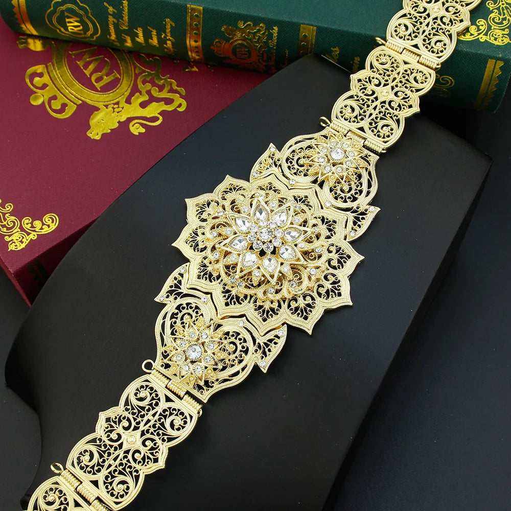 Cinturón de caftán marroquí color oro de Sunspicems para mujer, cadena de cintura para vestido, joyería de boda para novia árabe, fajín para túnica, cadena corporal