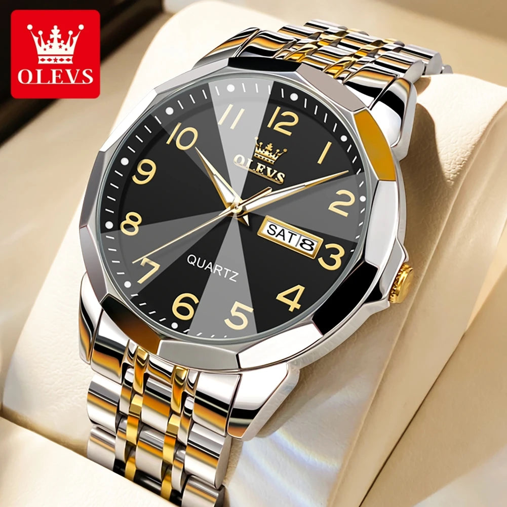 OLEVS 9970 Luxury Quartz Watch Classic Rhombus Mirror Waterproof Digital Dial Men's Watch Women's Watch Date Week Couple Watch