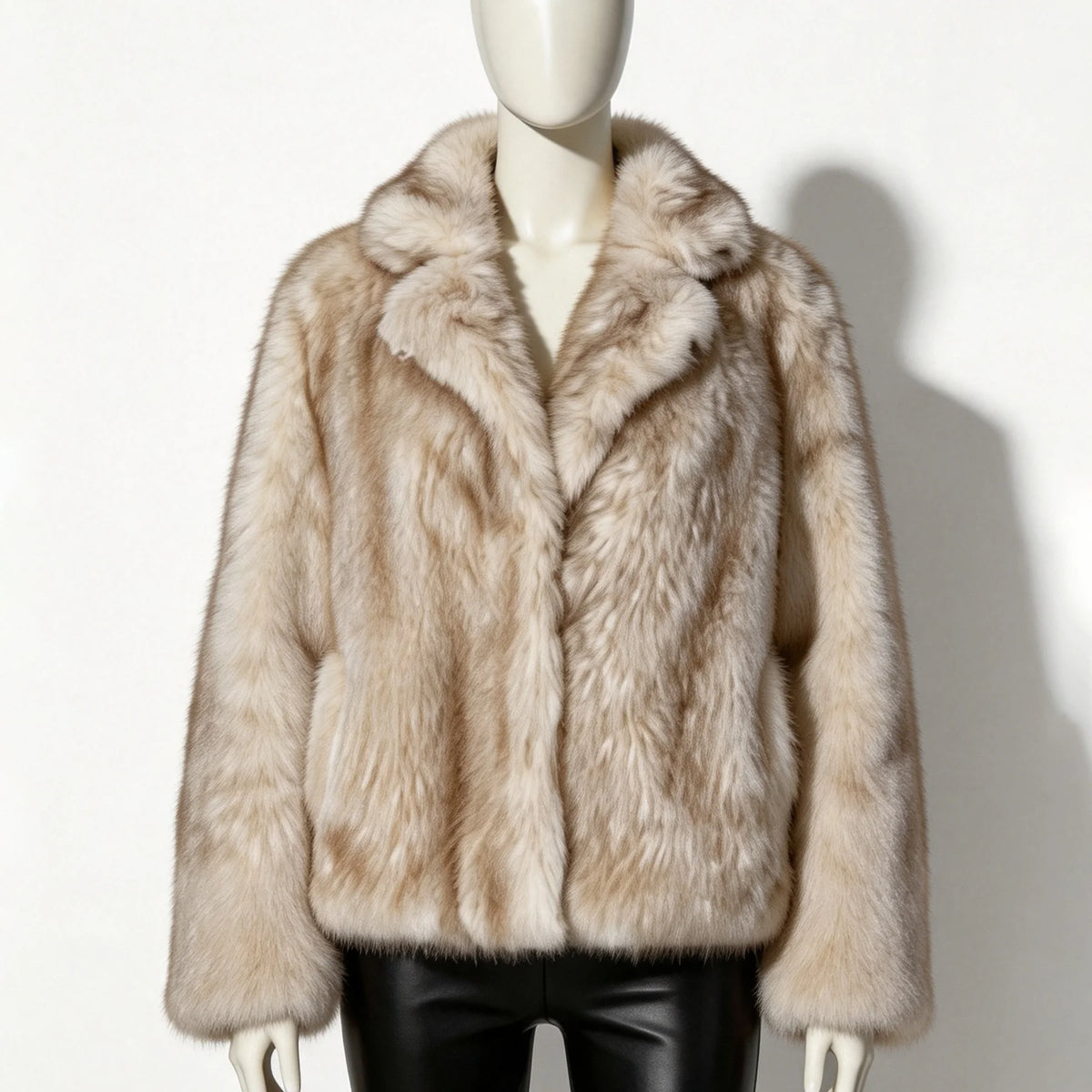 IG Women's Faux Fur Coat with Lapel Collar and Side Pockets