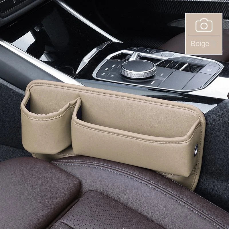 Leather Car Seat Gap Organizer with Cup Holder and Storage Pocket