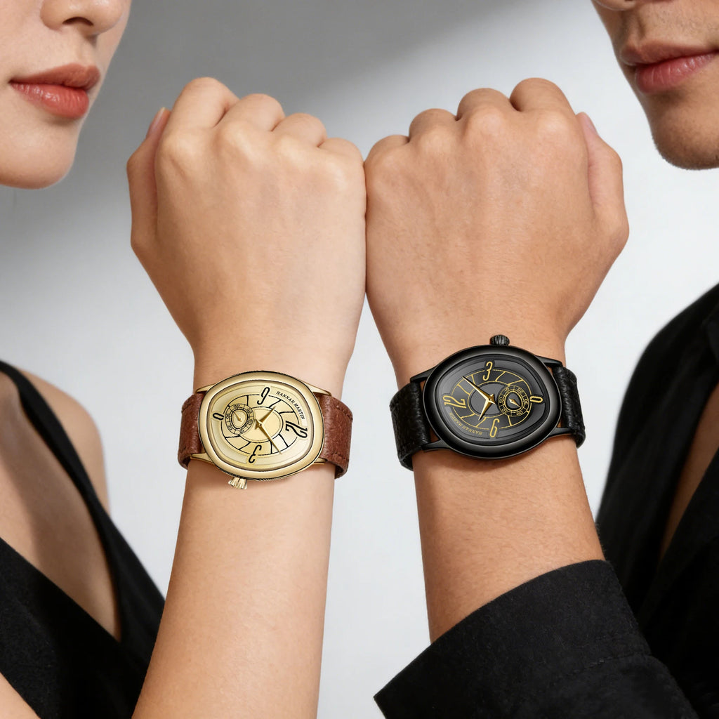 HANNAH MARTIN Women & Men Watch 40mm Timing Sub Dial Couple Luxury Brand Quartz Movement Black Gift Box Wristwatch 1Set Relogio