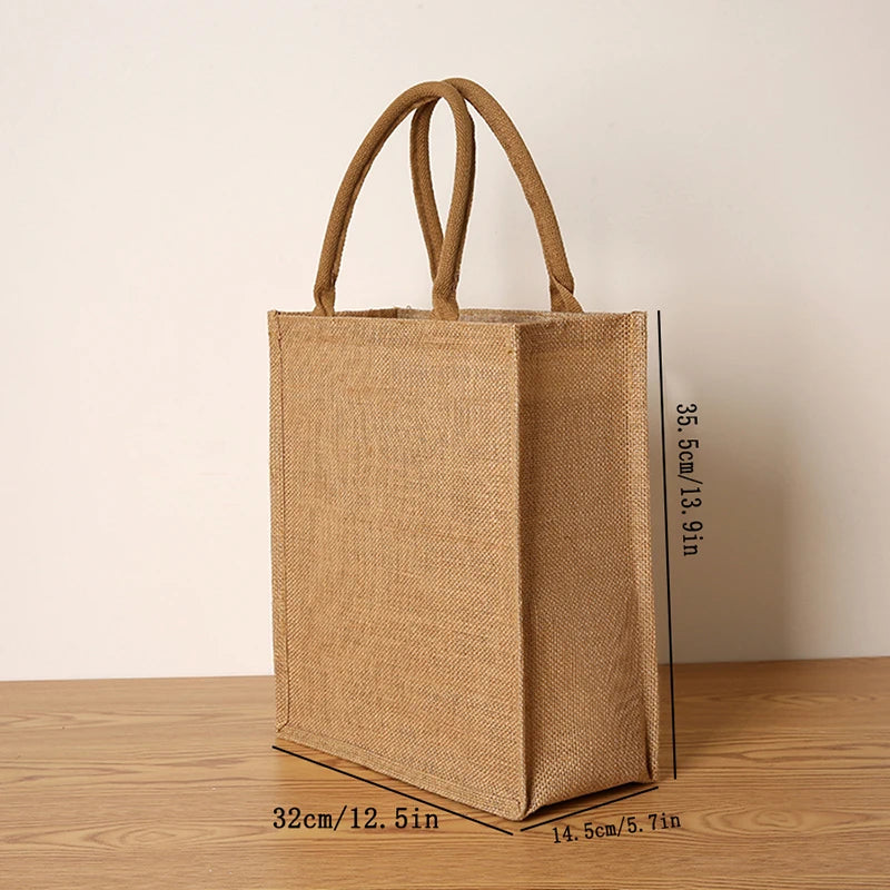 Women's Jute Tote Bag Large Capacity Shopping Bag Travel Storage Bag Open Mouth Men's Handbag