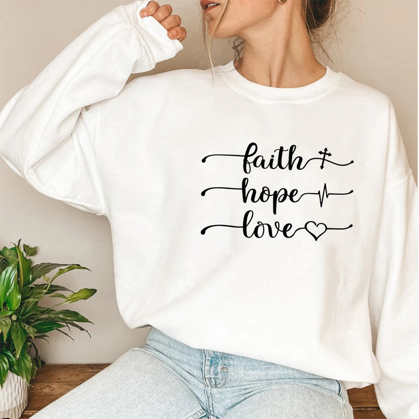 Faith Hope Love Sweatshirt Vertical Cross Religious Pullover Women Christian Bible Verse Crewneck Sweatshirts Funny Sayings Tops