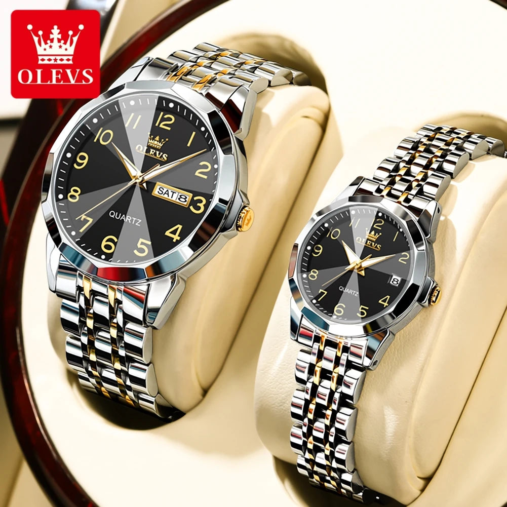 OLEVS 9970 Luxury Quartz Watch Classic Rhombus Mirror Waterproof Digital Dial Men's Watch Women's Watch Date Week Couple Watch